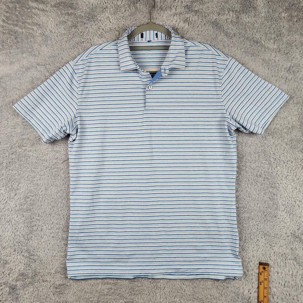 Peter Millar Polo Shirt Mens XL Blue Stripe Stretch Performance Golf Lightweight